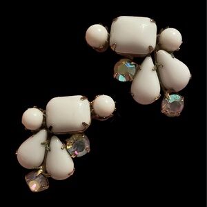 Vintage Kramer Milk Glass & AB Earrings (read description)